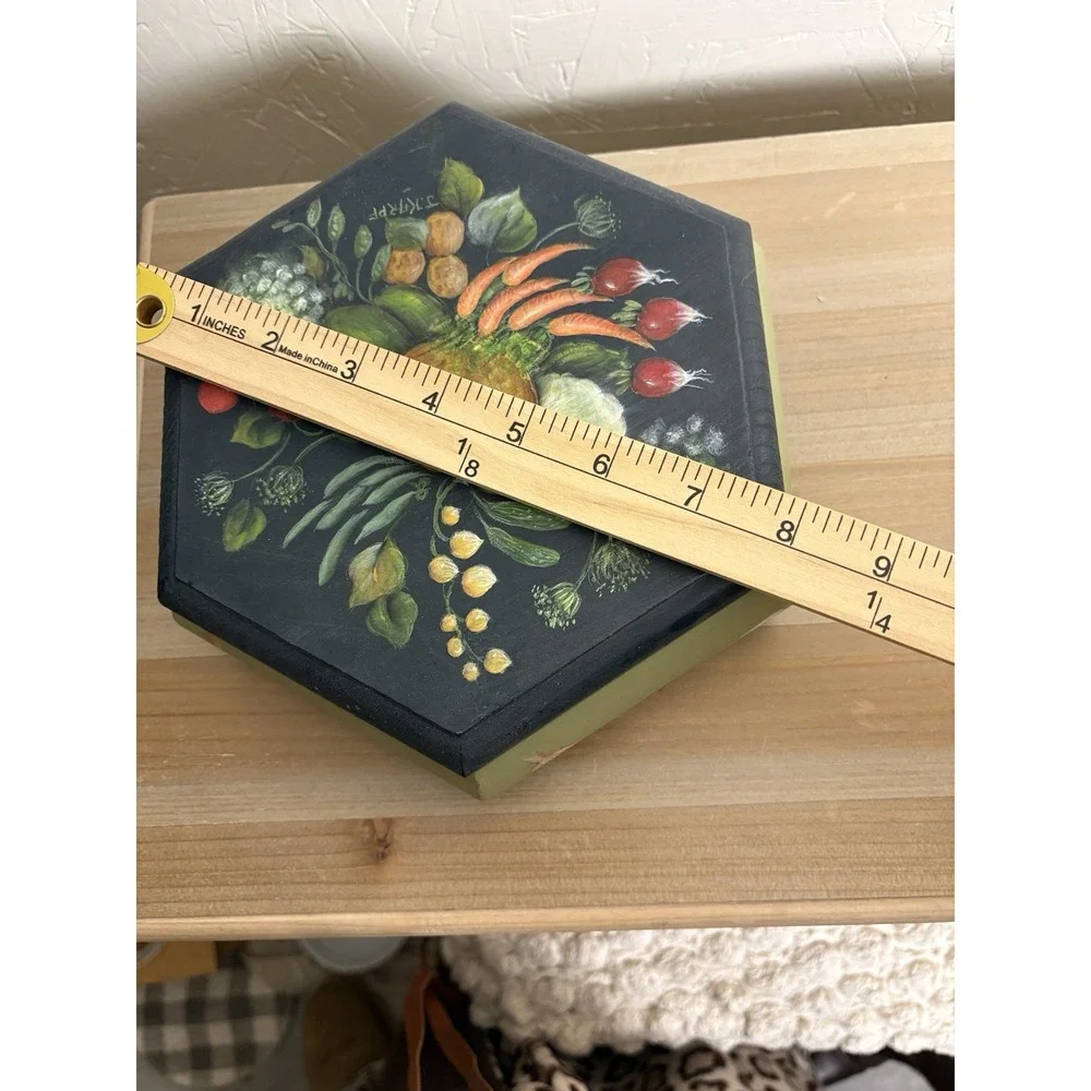Vintage Fruit Hand Painted Country Farmhouse Folk Art Wooden Treasure Box Signed